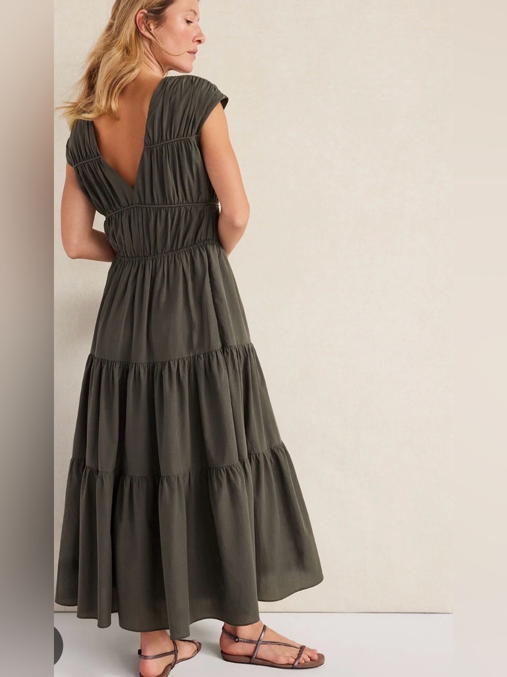 Haven Well Within Tiered Midi Dress — Olive Green — Size M — NWT